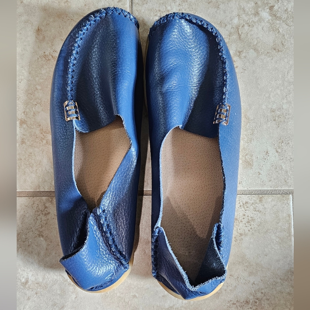 Blue Leather Women's Loafers